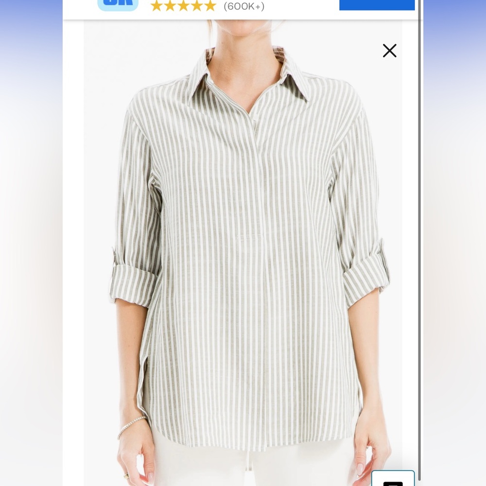 Max Studio Stripe Oversize Long Sleeve Button-Up Tunic